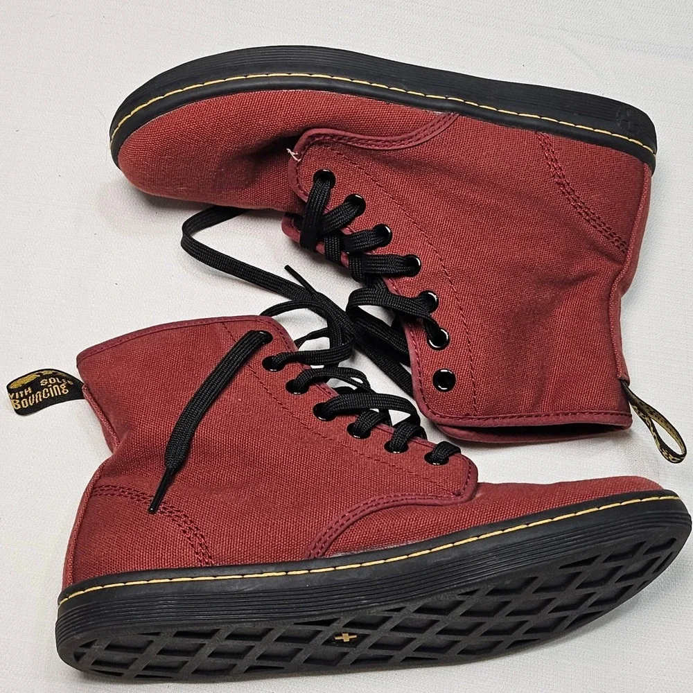 Dr Martens Shoreditch Burgundy Canvas Lace‎ Up Ankle Boots Women's Size 6 US